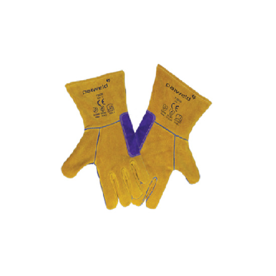 Picture of Gold Ambidextrous Leather Welders Gauntlet with Purple Palm
