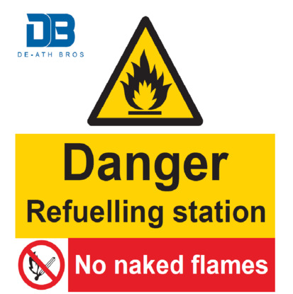 De-ath Bros Sign - Danger refuelling station/No naked lights - Fluted Correx 600 x 600mm  